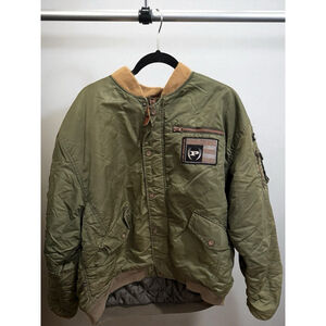 Phat Farm Bomber Jacket XXL Olive Green Quilted Nylon Embroidered Logo